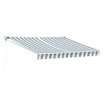 Store banne saule 3, 5 × 3m - toile ray�e blanche / grise et structure blanche