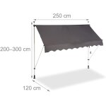 Store banne tlescopique de balcon manivelle hauteur rglable rsistant uv polyester acier 250 x 120 ...