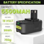 Subzonal - 2x 18v 5, 5ah (avec chargeur) remplacement batterie pour ryobi p106 p107 p108 p100 p102 p103 ...