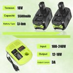 Subzonal - 2x 18v 5, 5ah p108 batterie de remplacement pour ryobi 18v batterie 3a chargeur 12v - 18v ...