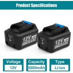 Subzonal - energup 2 pices 12v 5. 0ah batterie de remplacement pour makita batterie 12v bl1021b bl1041b ...