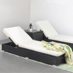 Sunny : bain de soleil en r�sine tress�e noir et matelas blanc