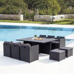 Sunset 10 : salon de jardin encastrable 10 places en r�sine tress�e et aluminium noir / gris