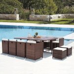 Sunset 12 : salon de jardin encastrable 12 places en r�sine tress�e et aluminium marron / blanc