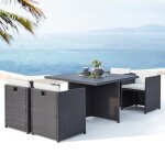 Sunset 4 : salon de jardin encastrable 4 places en r�sine tress�e et aluminium gris / blanc