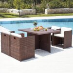 Sunset 4 : salon de jardin encastrable 4 places en r�sine tress�e et aluminium marron / blanc