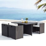 Sunset 4 : salon de jardin encastrable 4 places en r�sine tress�e et aluminium noir / blanc