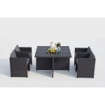 Sunset 4 : salon de jardin encastrable 4 places en r�sine tress�e et aluminium noir / gris