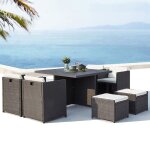 Sunset 8 : salon de jardin encastrable 8 places en r�sine tress�e et aluminium gris / blanc