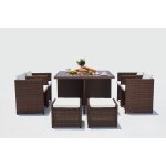 Sunset 8 : salon de jardin encastrable 8 places en r�sine tress�e et aluminium marron / blanc