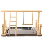 Support de jeu en bois et plateau en acier inoxydable pour oiseaux de compagnie, station de cadre pour ...