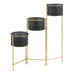 Support de plante (a 3 cache - pots) mtal noir laiton helloshop26 03 0007685