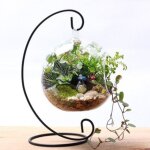 Support de plante en fer noir blanc 23cm, pour vase suspendu en verre transparent, d��coration de maison ...