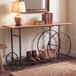 Table d'appoint hwc - q67, table de t�l�phone, pneu industriel r�tro en bois 81 x 150 x 40 cm m�tal marron ...