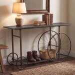 Table d'appoint hwc - q67, table de t�l�phone, pneu industriel r�tro en bois 81 x 150 x 40 cm m�tal noir ...