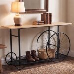 Table d'appoint hwc - q67, table de t�l�phone, pneu industriel r�tro en bois 81 x 150 x 40 cm bois naturel, ...