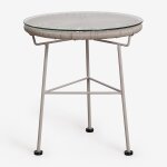 Table d'appoint de jardin ronde en fer et osier synth�tique (�45 cm) acapulco brun moka