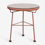 Table d'appoint de jardin ronde en fer et osier synth�tique (�45 cm) acapulco rouge tuile