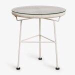 Table d'appoint de jardin ronde en fer et osier synth�tique (�45 cm) acapulco tapioca beige