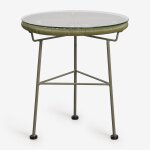 Table d'appoint de jardin ronde en fer et osier synth�tique (�45 cm) acapulco vert olive intense