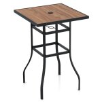 Table de bar carr�e de jardin 70 x 70 x 102 cm avec trou pour parasol robuste style contemporain en m�tal ...