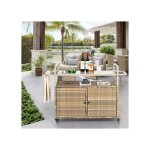 Table de bar d'ext�rieur avec plateau en acier, seau a glace inclus, roulettes verrouillables, panier ...
