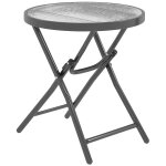 Table basse carre bistro de jardin dia. 60 x 50 cm pliable mtal epoxy noir plateau verre tremp