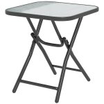 Table basse carr�e bistro de jardin dim. 45 x 45 x 50 cm pliable m�tal epoxy noir plateau verre tremp� ...