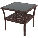 Table basse de jardin avec etag�re et plateau verre tremp� dim. 50 x 50 x 45 cm r�sine tress�e chocolat ...