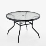 Table basse de jardin ext�rieur int�rieur costway plateau en verre tremp�, trou pour parasol, cadre en ...