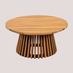 Table basse de jardin ronde �80 cm en bois d'acacia mura acacia rustique marron