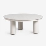 Table basse de jardin ronde Ø80 cm en pierre fritt�e et aluminium umeko blanc