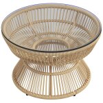 Table basse de jardin ronde r�sine aspect rotin plateau verre beige
