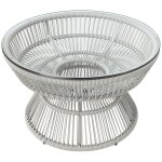 Table basse de jardin ronde r�sine aspect rotin plateau verre gris