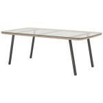 Table basse de jardin style acapulco pi�tement inclin� acier noir r�sine fil�e effet naturel plateau ...