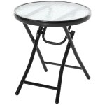 Table basse ronde bistro de jardin ? 45 x 50h cm pliable m�tal ?poxy noir plateau verre tremp?