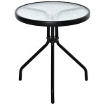 Table basse ronde bistro de jardin dim. ? 50 x 55h cm pi?tement tr?pied m?tal ?poxy noir plateau verre ...