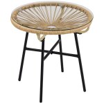 Table basse ronde de jardin en r�sine aspect rotin m�tal et plateau verre tremp� Ø 50 x 50h cm beige ...