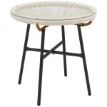 Table basse ronde de jardin en r�sine aspect rotin m�tal et plateau verre tremp� Ø 50 x 50h cm cr�me ...