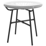 Table basse ronde de jardin en r�sine aspect rotin m�tal et plateau verre tremp� Ø 50 x 50h cm gris
