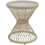 Table basse ronde de jardin résine aspect rotin plateau verre trempé Table basse ronde de jardin résine aspect rotin plateau verre trempé