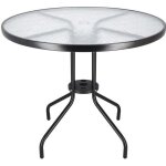 Table de bistrot springos� - table de jardin ronde diam�tre 90 cm - plateau en verre gaufr�
