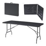 Table de camping pliante 180 x 75 x 72 cm effet rotin noir helloshop26 03 0011001