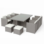 Table et chaises 10 places encastrables r�sine gris - blanc miami