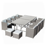 Table et chaises 12 places encastrables r�sine gris - blanc miami