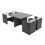 Table et chaises 4 places encastrables en r�sine gris - blanc miami