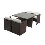 Table et chaises 4 places encastrables r�sine marron - blanc miami