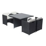 Table et chaises 4 places encastrables en r�sine noir - blanc miami