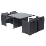 Table et chaises 4 places encastrables en r�sine noir - gris miami