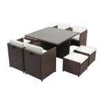 Table et chaises 8 places encastrables r�sine marron - blanc miami